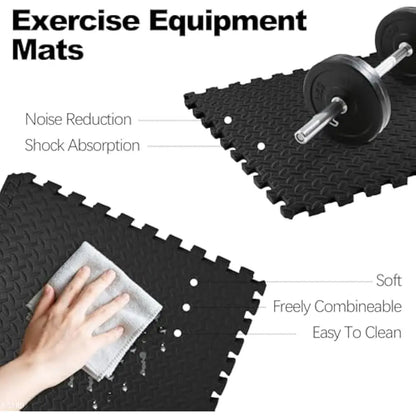 1/2" Flooring Mat, Thick High-Density EVA Interlocking Tiles Workout Mats, 36-Piece Shock-Absorbing Exercise Mat (144 Sq Ft)